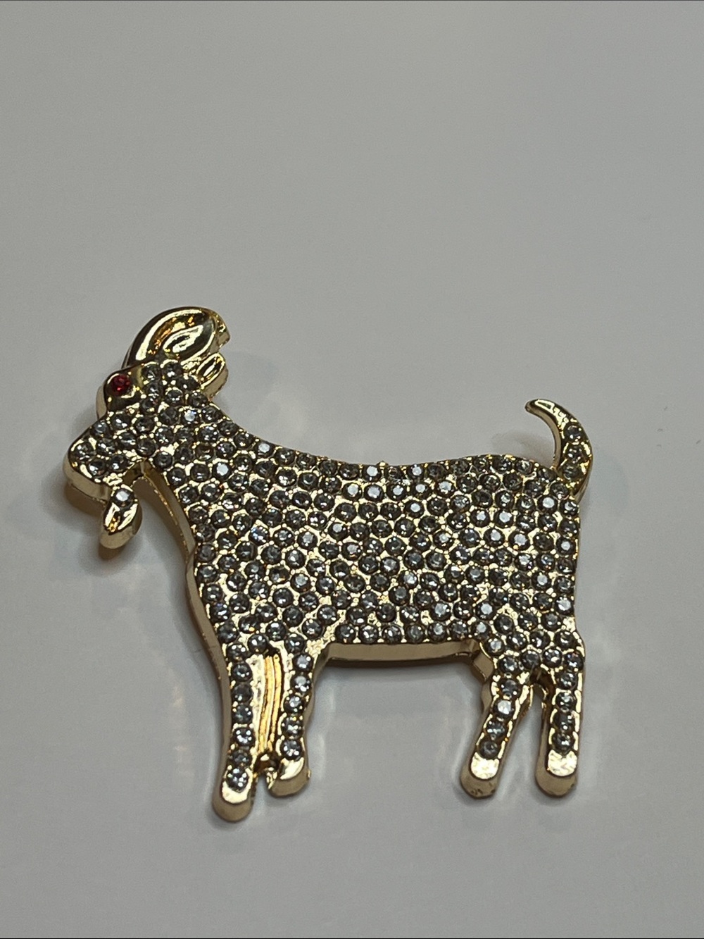 Gold-Tone Crystal Goat Brooch with Red Eye - Picture 3 of 6